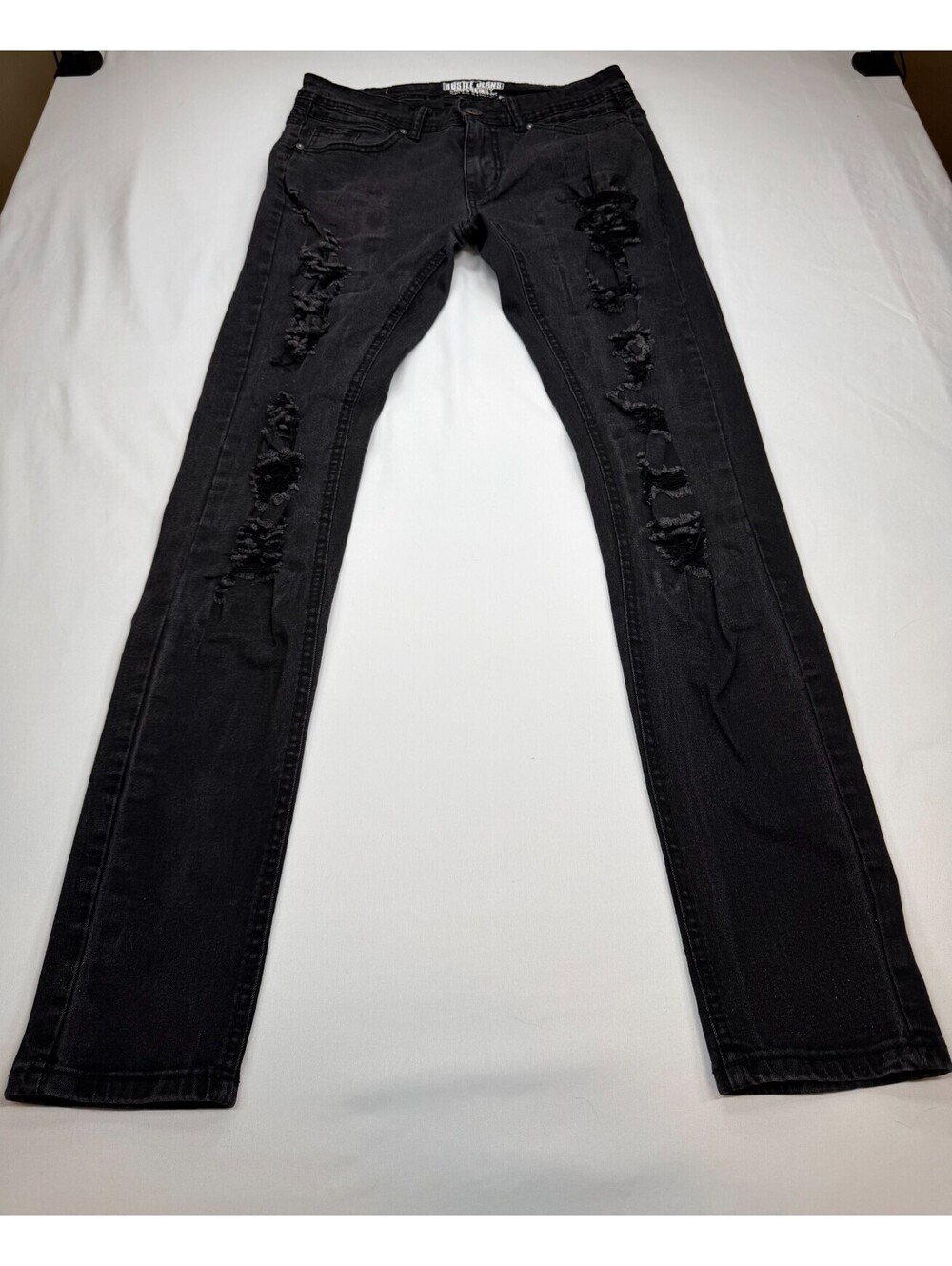 Hustle Distressed Super Skinny Super Stretch Jeans Men's Size W30 in Black